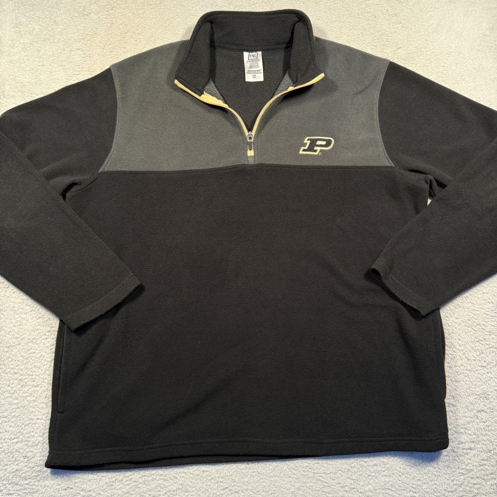 ProEdge Purdue University Quarter Zip Mens Large Black Grey Fleece Pullover NCAA